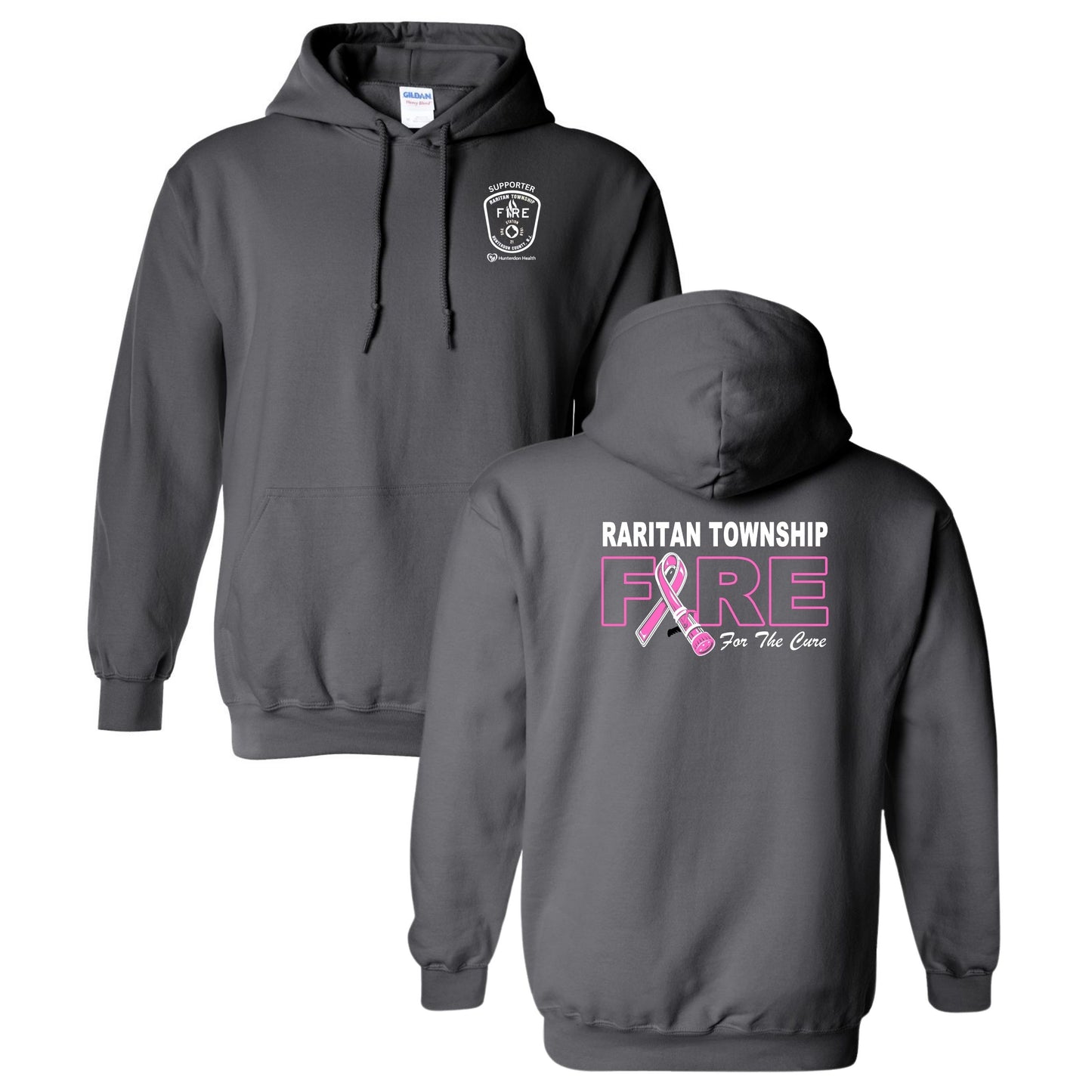 Raritan Fire/HMC Charcoal Breast Cancer Awareness Hooded Sweatshirt