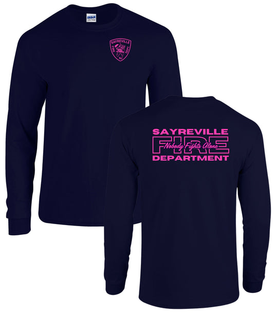 Sayreville Fire Navy Breast Cancer Awareness Long Sleeve T-Shirt