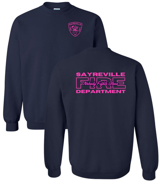 Sayreville Fire Navy Breast Cancer Awareness Crewneck Sweatshirt